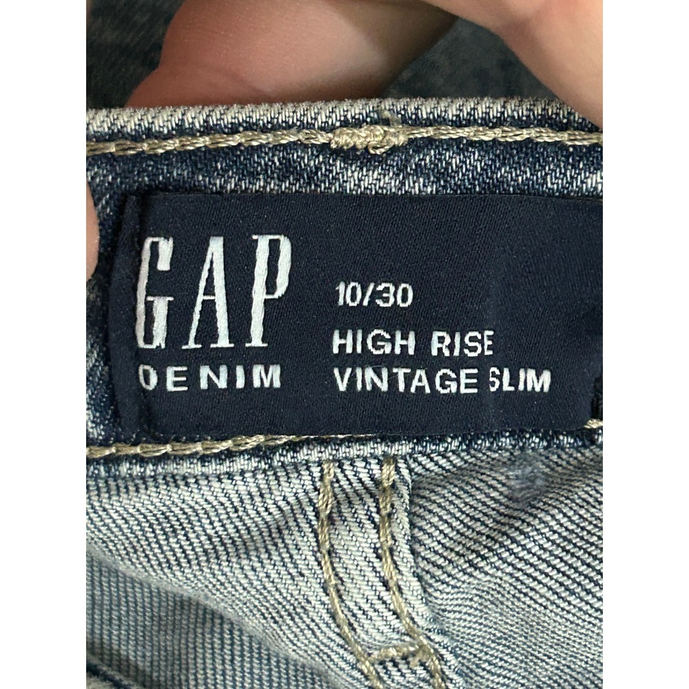Gap Denim Womens 10/30 High Rise Vintage Slim Blue Jeans Distressed Stretch - Picture 2 of 12